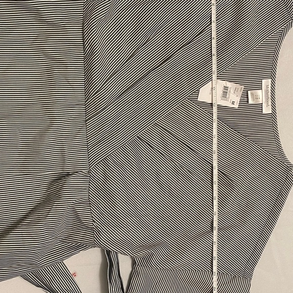 MOTHERHOOD Ladies MATERNITY Crisp Cotton Denim Blue Striped Wrap Around Blouse M - Picture 9 of 12